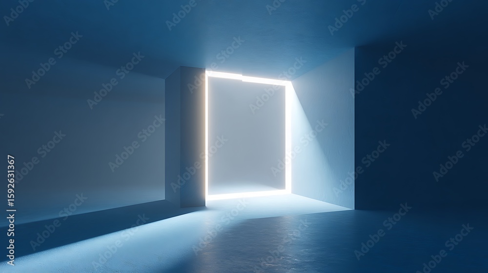 Fototapeta premium Abstract Glowing White Corner in Blue Void .