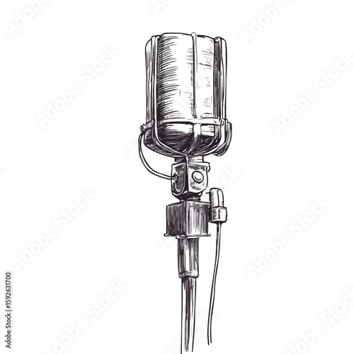 Vintage Vocal Microphone Sketch Illustration