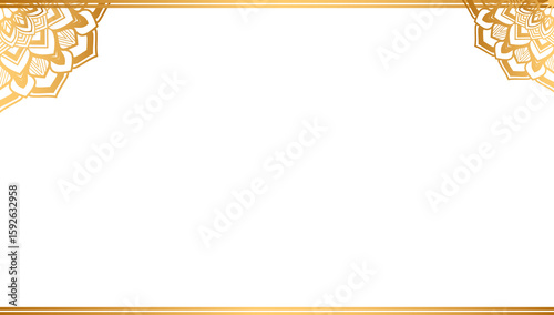 Rectangle golden mandala certificate border pattern line photo frame islamic wedding invitation background with mandala squire frame	
