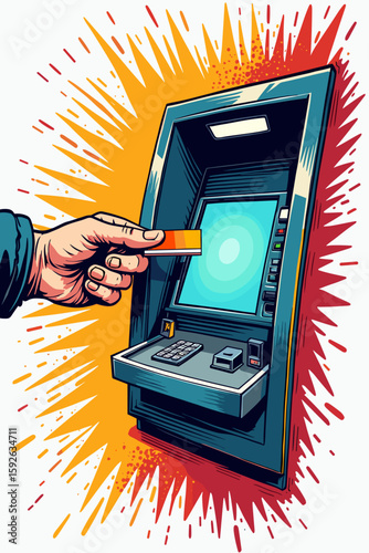 Hand inserting a card into an ATM, showcasing banking and financial concepts