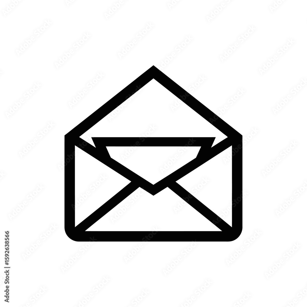A simple black outline of an open envelope on a plain white background A simple black outline of an open envelope on a plain white background