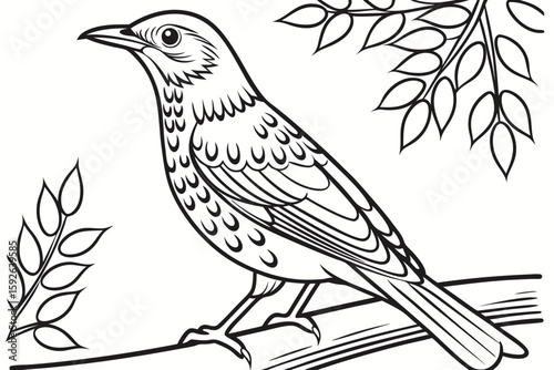 coloring page line art the thrush black vector