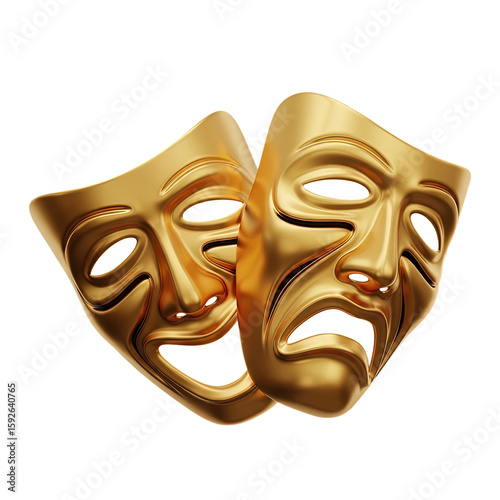 A realistic 3D rendering of comedy and tragedy theater masks