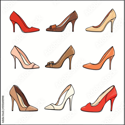 Hand-drawn Women's Shoes Collection