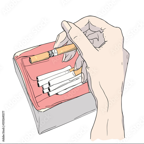 Woman holding cigarette hand-drawn sketch