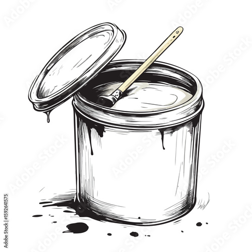 Hand-drawn sketch of opened paint can