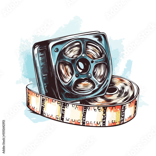 Film Tape Sketch on White Background