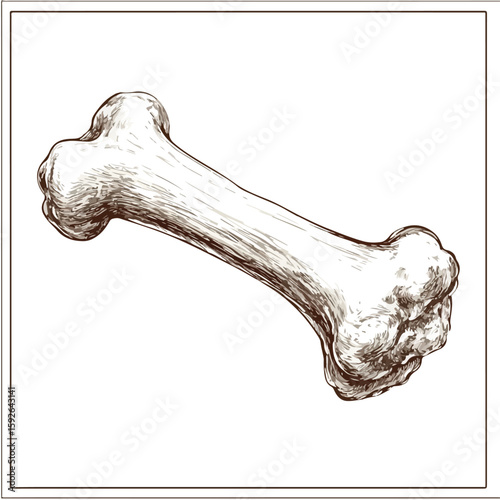 Detailed Dog Bone Sketch on White Background