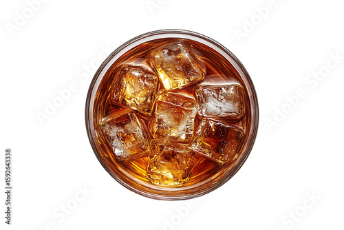 Top view of a whiskey glass with ice high quality realistic image
