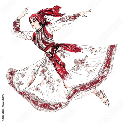 National Azerbaijan dancer hand-drawn sketch