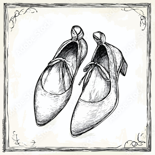 Elegant Pointe Shoes Sketch on White Background