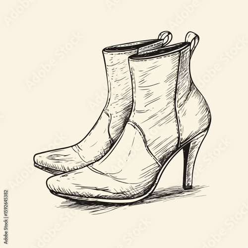 Women's Hand-drawn Ankle Booties Sketch