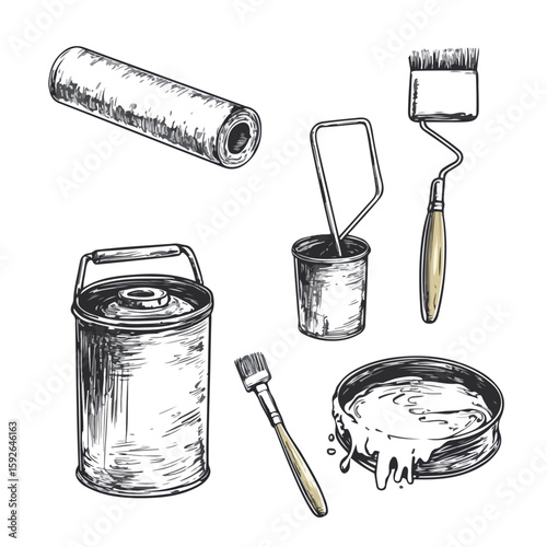 Hand-drawn tools for painting walls sketch