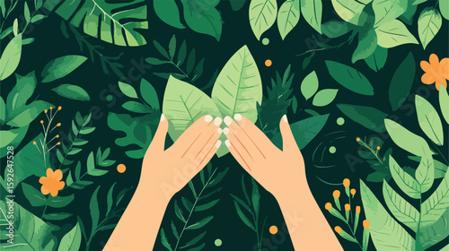 Eco-Friendly Hands Protecting Green Plant