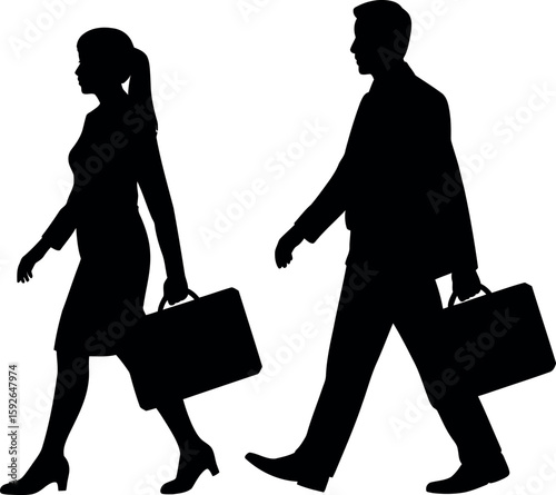Business people silhouettes walking with briefcase vector image for design use