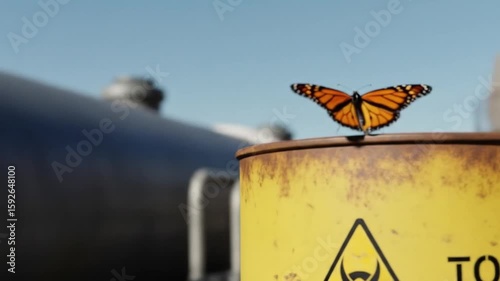 Monarch Butterfly on a Rusty Toxic Barrel