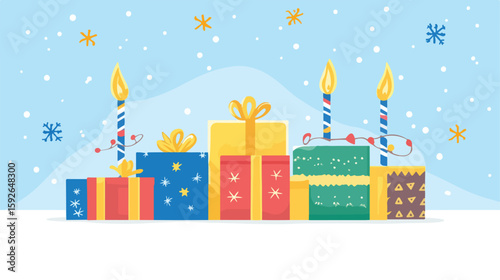 Hanukkah Gifts and Dreidel Vector Illustration