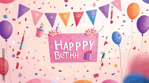 Joyful birthday celebration decorations with confetti