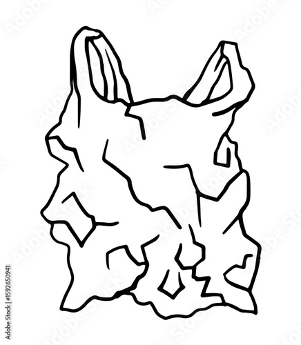 crumpled single use plastic bag Monochrome doodle symbolizing waste, pollution and environmental harm. A minimalist line illustration urging sustainable daily choices.