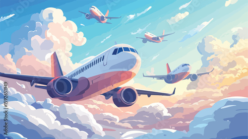 Joyful Cartoon Airplanes Vector Illustration