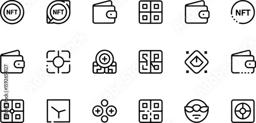 Collection of nft and crypto wallet icons silhouette