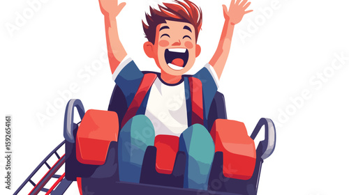 Thrilled Teen Boy on Rollercoaster Ride