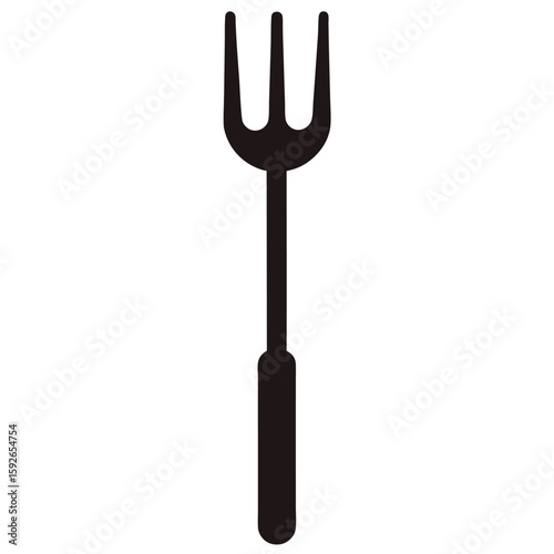 Simple black silhouette of a garden fork with four tines isolated on a clean white background isolated on white background