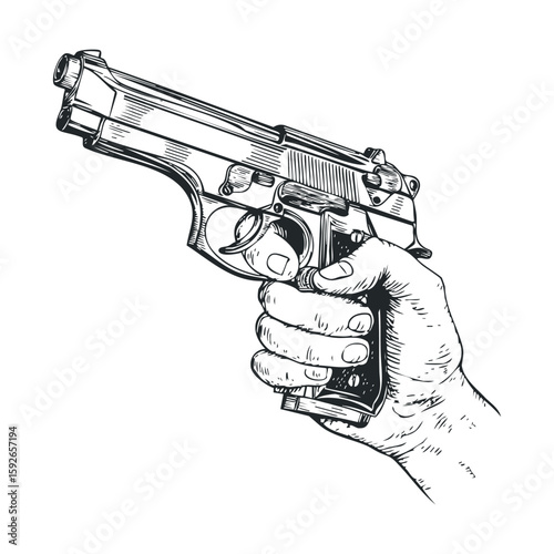 Hand holding a pistol in a dramatic moment of tension