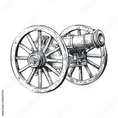 Antique cannon design with wooden wheels for historical themes