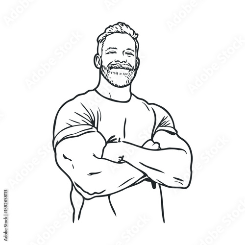 Confident man with muscular build smiling during fitness motivation