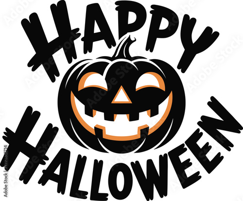 A happy halloween pumpkin is smiling with a festive greeting