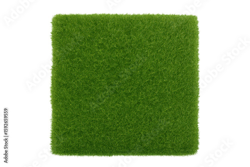 Square patch of perfectly mown grass with transparent background