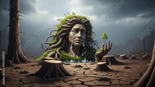 Weeping Earth Goddess Mourns Deforestation