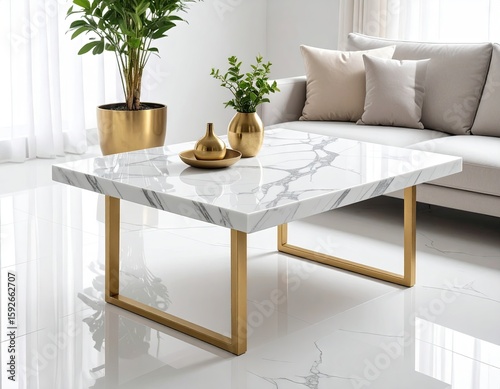 Modern white marble coffee table in a living room
