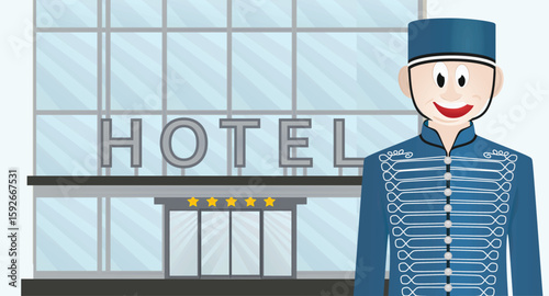 Bellboy receptionist in hotel. vector	