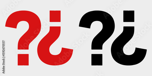 Question Mark Graphic: A pair of question mark designs, one in vibrant red and the other in stark black, create a striking visual against a clean backdrop. Exploring concepts like inquiry, ambiguity.