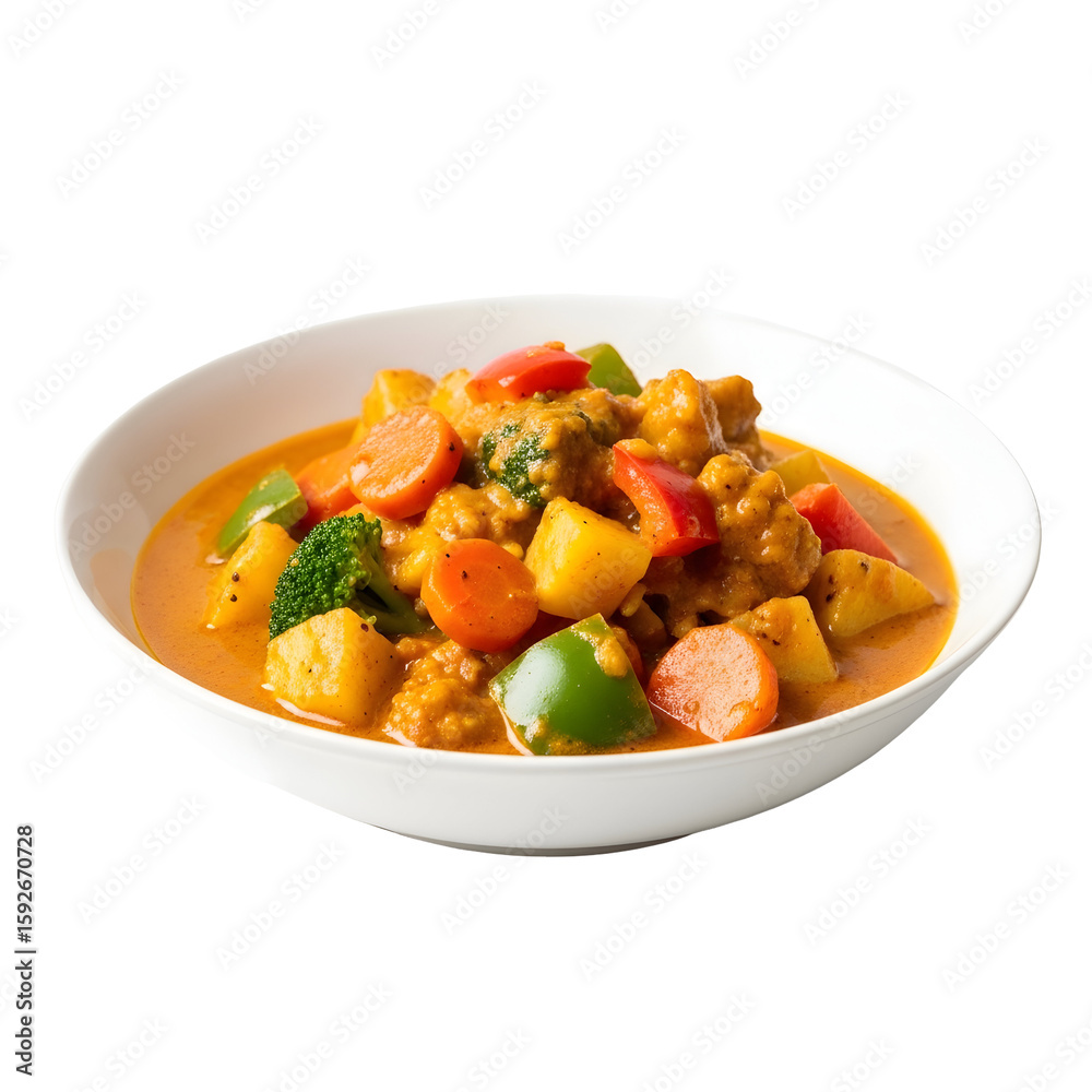 Delicious Vegetable Curry in a White Bowl. Delicious Vegetable Curry in a White Bowl.