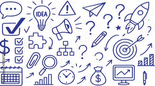 Huge Set of Hand Drawn Business and Idea Doodle Icons - Creative Strategy Elements