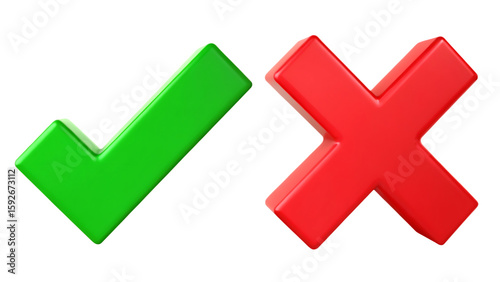  check mark and x mark or cross mark 3d style isolated on white background PNG,AI GENERATED