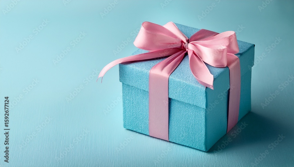 Fototapeta premium light blue gift box with pink ribbon