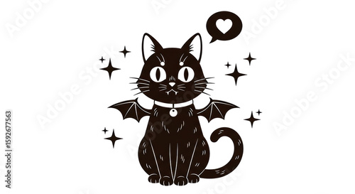 Isolated Black Cat with Wings Halloween