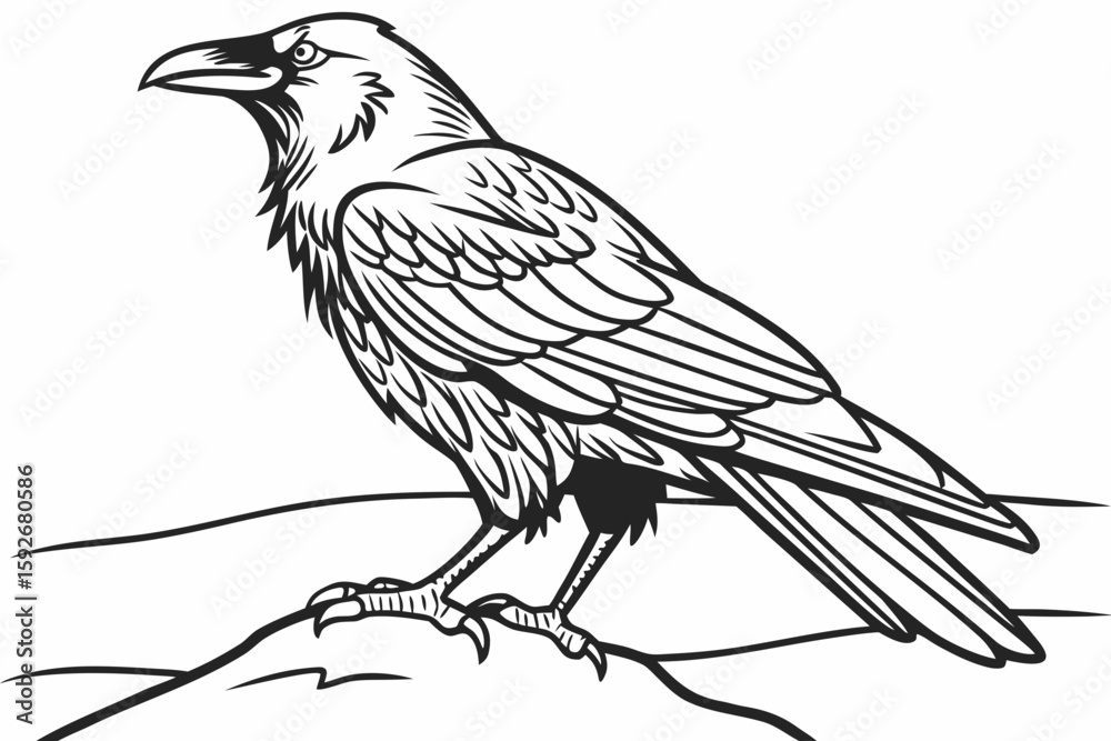 Fototapeta premium coloring page line art the crow black vector
