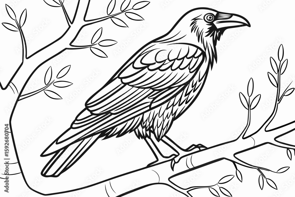 Fototapeta premium coloring page line art the crow black vector