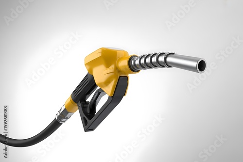 Yellow fuel nozzle with black hose on a white background