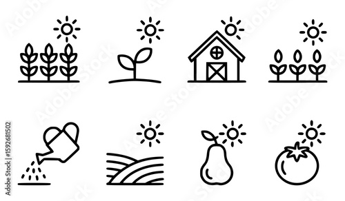 Farming icons showing plants growth and harvest agriculture
