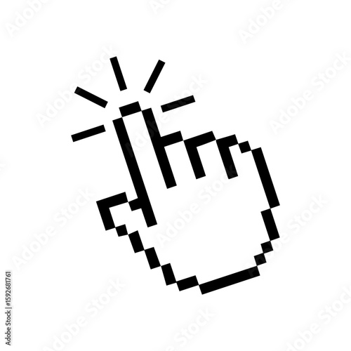 Pixel cursor pointer icons set. Computer mouse click arrow and hand. Pixel hand arrow logo vector