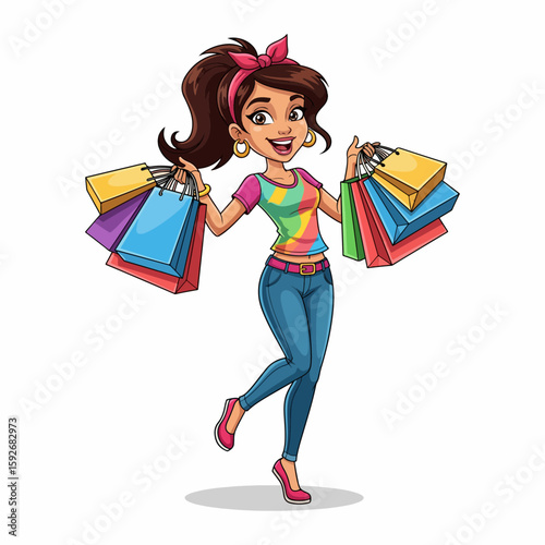 Happy woman with many shopping bags