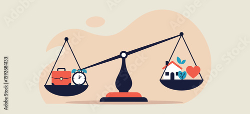 Balancing work and life concept with scales depicting career and home