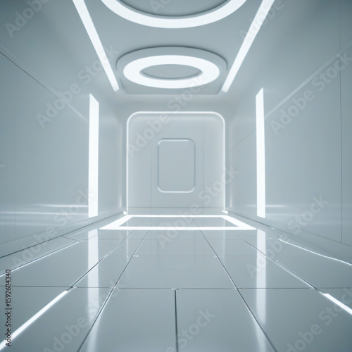 modern sci-fi hallway with glowing led lights