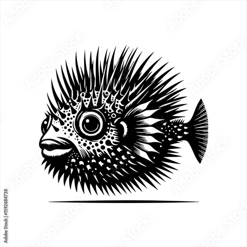 Spiky pufferfish isolated on white background
